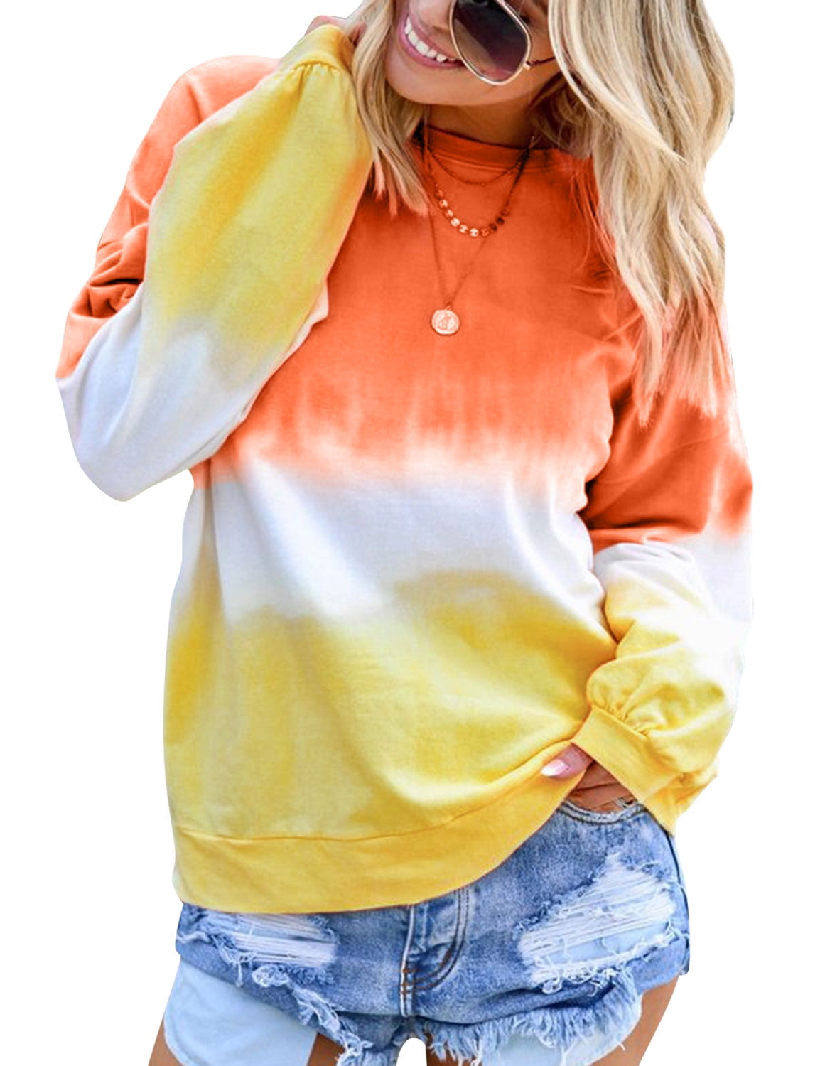 ZXZY Women's Casual Long Sleeve Round Neck Colorblock