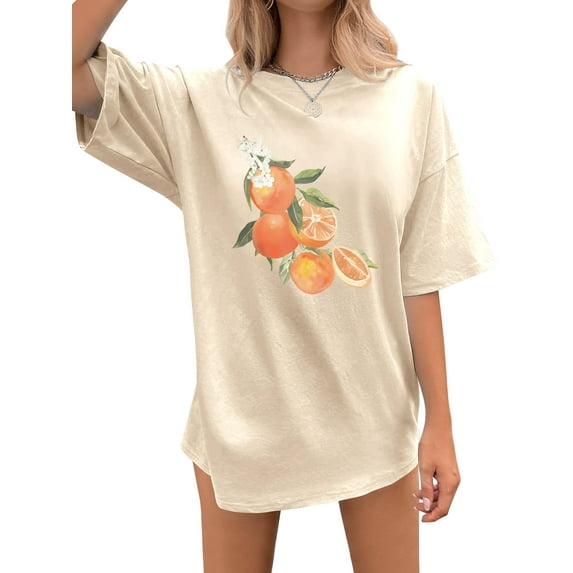 ZXSXSY Women's Oversized T-Shirts Orange Print Short Sleeve Graphic Tee Tops
