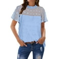thumbnail image 1 of ZXSXSY Women Crochet Dots Cutout Short Sleeves Mock Neck Blouse Top, 1 of 13