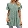 thumbnail image 1 of ZXSXSY Women Crochet Hollow Out Crew Neck Ruffled Short Sleeve Tiered Babydoll Blouse Shirt, 1 of 6