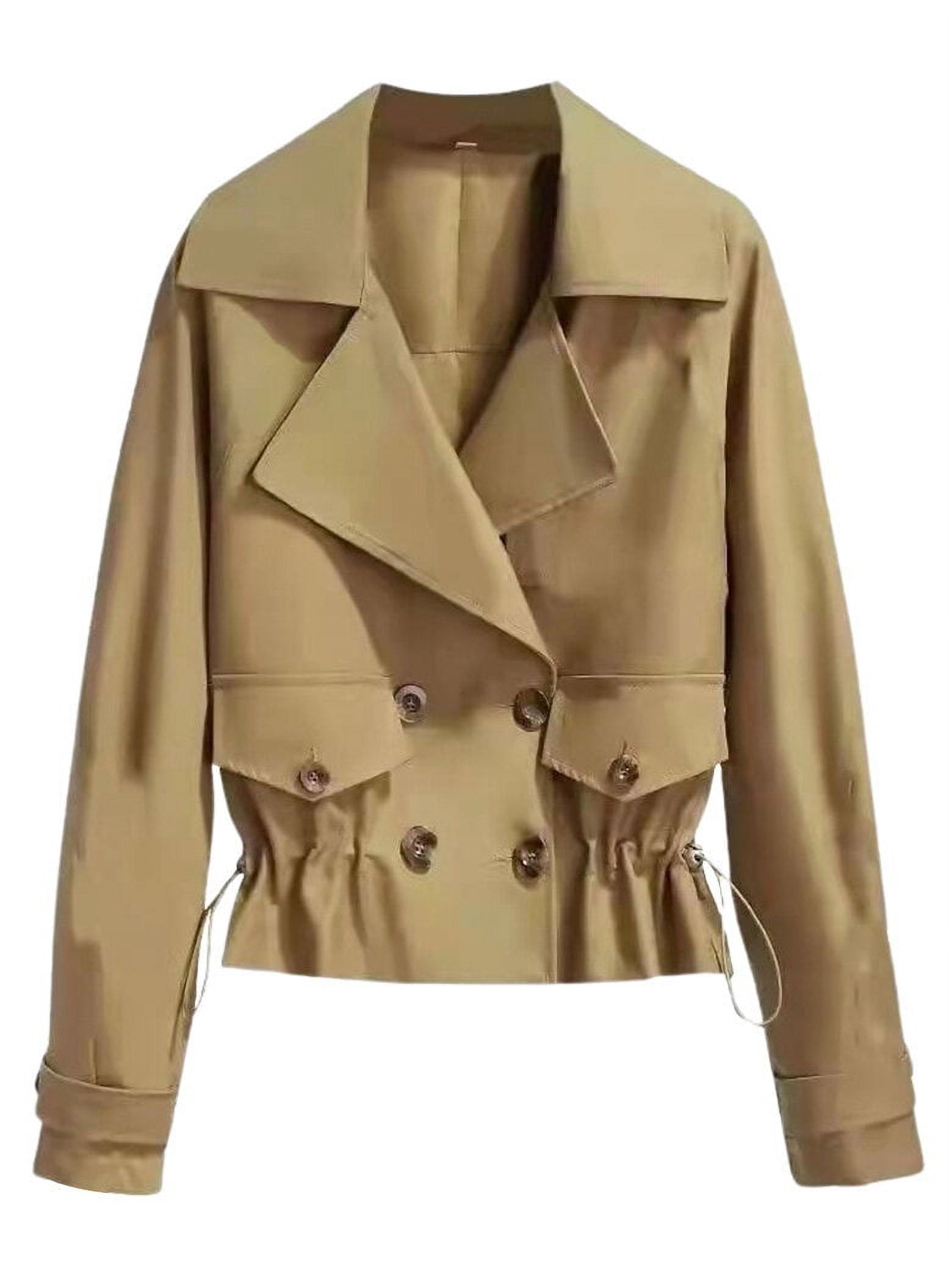 ZXSXSY Women Lapel Collar Elastic Drawstring Double-breasted