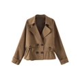 thumbnail image 1 of ZXSXSY Women Lapel Collar Elastic Drawstring Double-breasted Cropped Trench Coat, 1 of 2