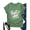 thumbnail image 1 of ZXSXSY Women Positive Vibes Letter Graphic Tee Victory Sign Short Sleeve Casual T Shirts, 1 of 6
