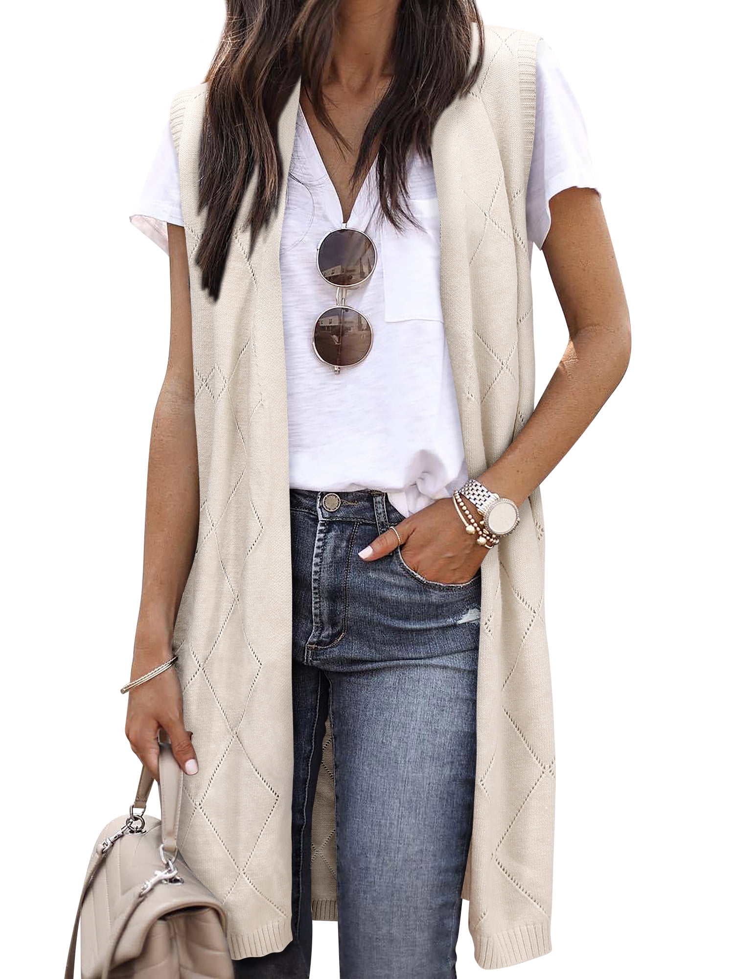 ZXSXSY Sleeveless Cardigans for Women Trendy Open Front Sweater