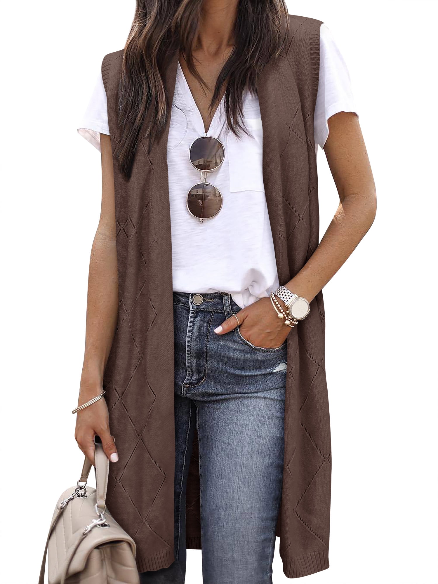 ZXSXSY Sleeveless Cardigans for Women Trendy Open Front Sweater