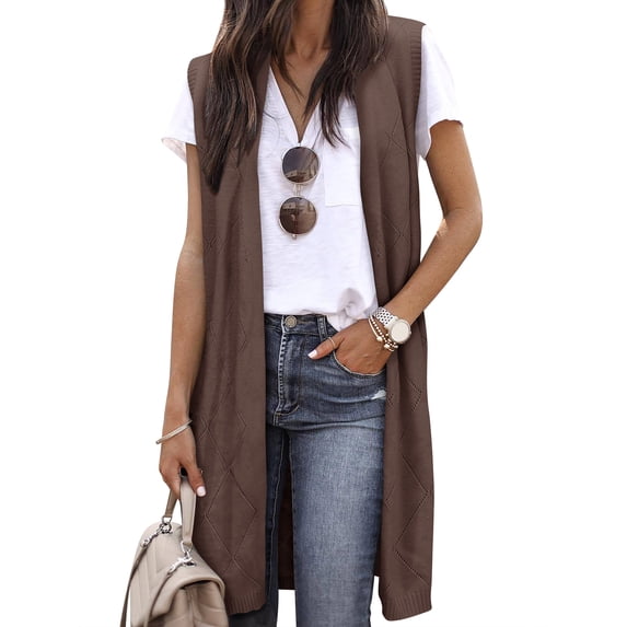 ZXSXSY Sleeveless Cardigans for Women Trendy Open Front Sweater Duster Long Vest