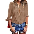 thumbnail image 1 of ZXSXSY Women Solid Color Buttons Down Lapel Collar Long Sleeve Shirt, 1 of 6