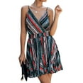 thumbnail image 1 of ZXSXSY Women Spaghetti Strap Colorful Stripes Tie Waist Mini Dress, 1 of 4