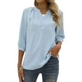thumbnail image 1 of ZXSXSY Women Swiss Dots Henley Neck Button Up 3/4 Sleeve Blouse, 1 of 11