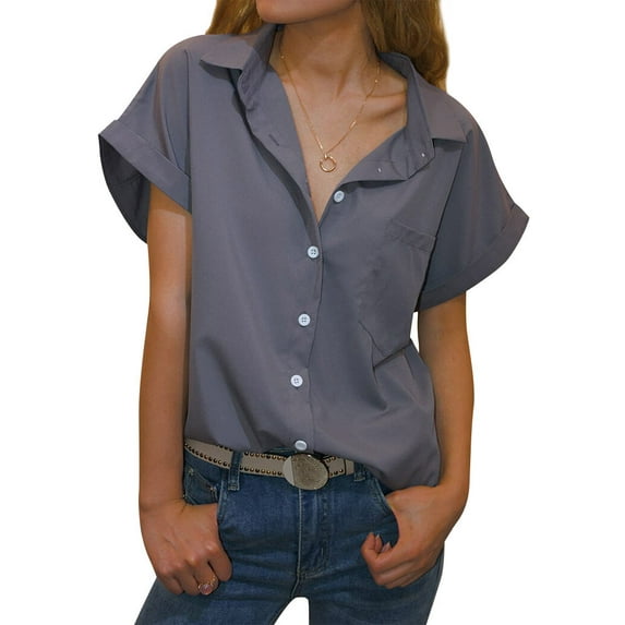 ZXSXSY Women's Button-Up Short Sleeve Blouse with Pocket