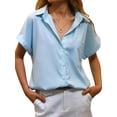 thumbnail image 1 of ZXSXSY Women's Button-Up Short Sleeve Blouse with Pocket, 1 of 5