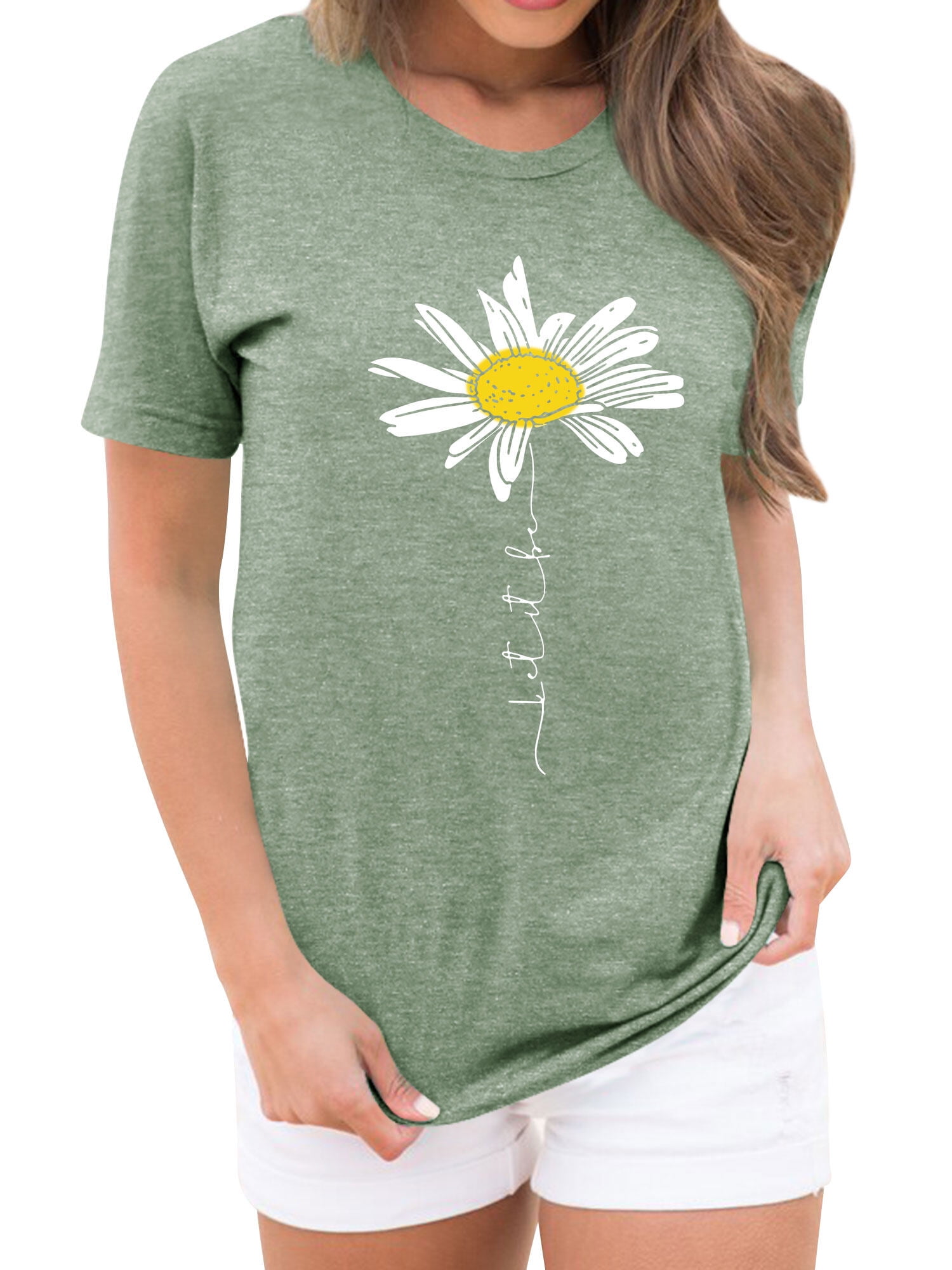 ZXSXSY Women's Daisy Letter Print Crew Neck Short Sleeve ZXSXSY Women's Daisy Letter Print Crew Neck Short Sleeve