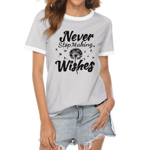 ZXSXSY Women's Dandelion Graphic Tee Never Stop Making Wishes Print Short Sleeve T-Shirts