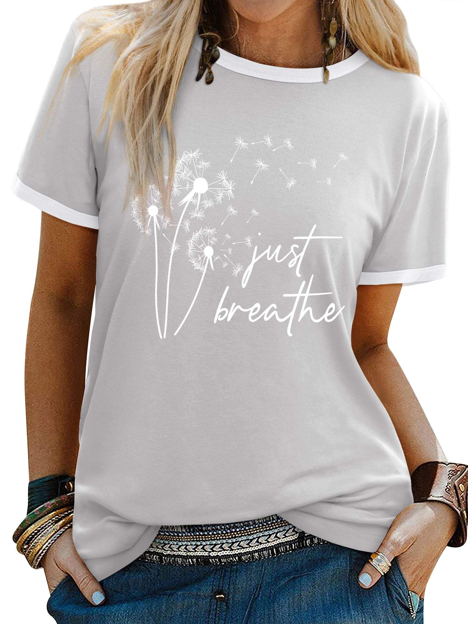 ZXSXSY Women's Dandelion Letter Print Graphic Tee Short Sleeve T