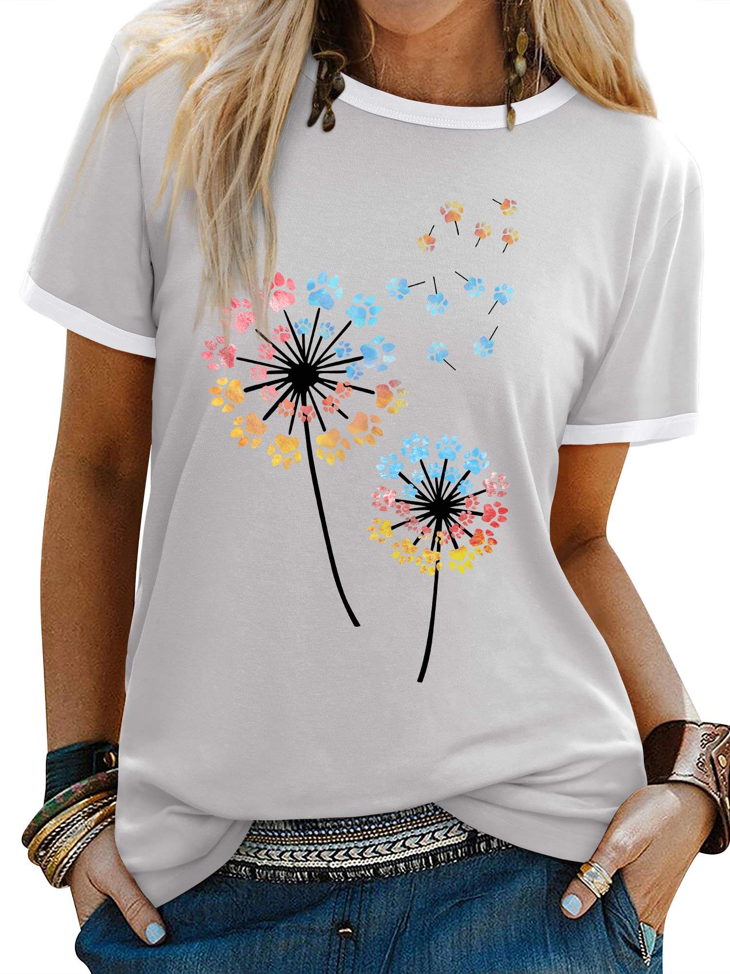 ZXSXSY Women's Contrast Trim Dandelion and Butterfly Print Round