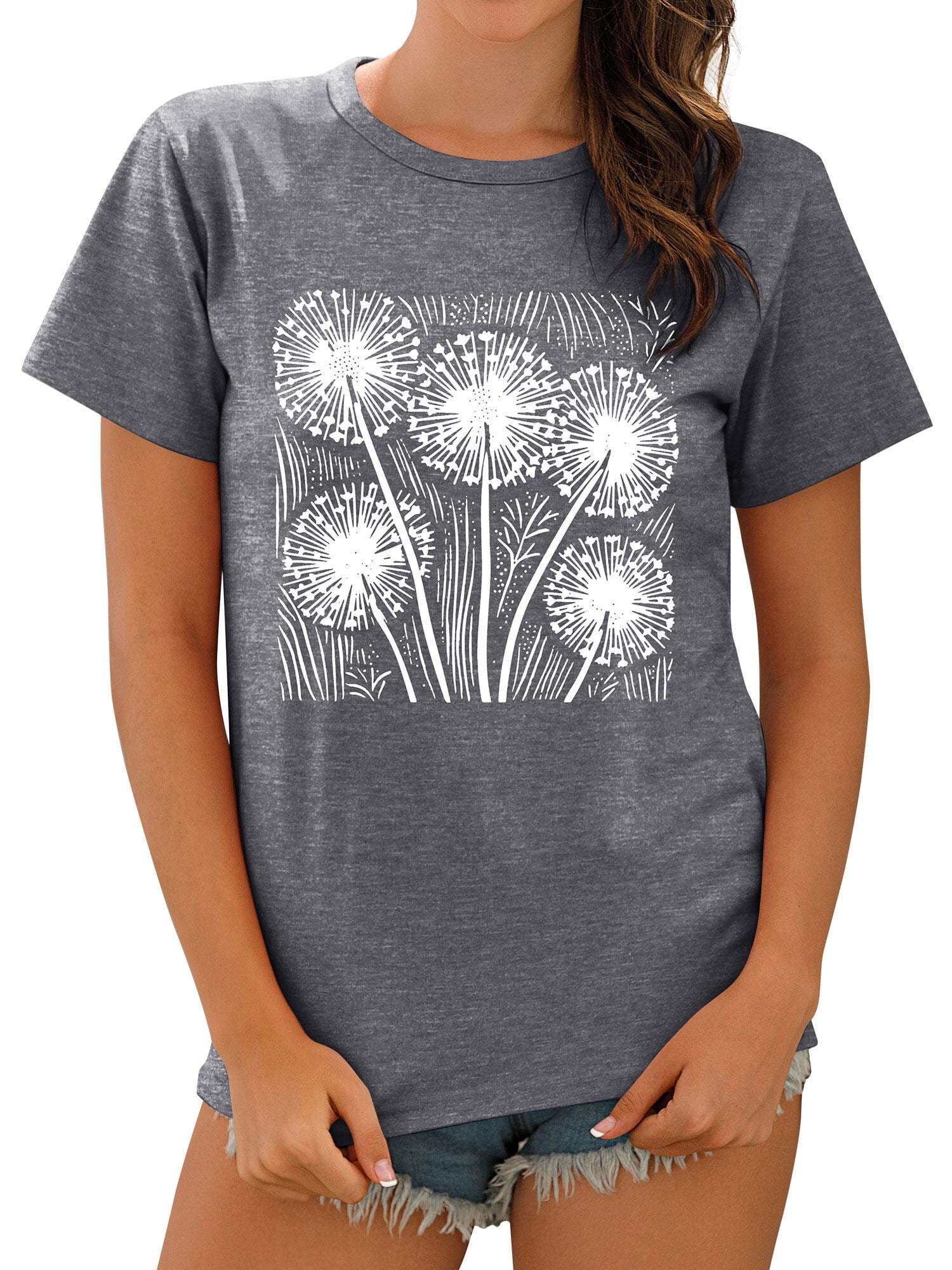 ZXSXSY Women's Dandelion Print Crew Neck Short Sleeve T-Shirt