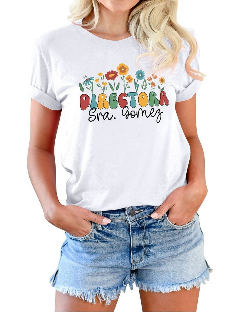 ZXSXSY Women's Floral Letter Print Graphic Crew Neck Short