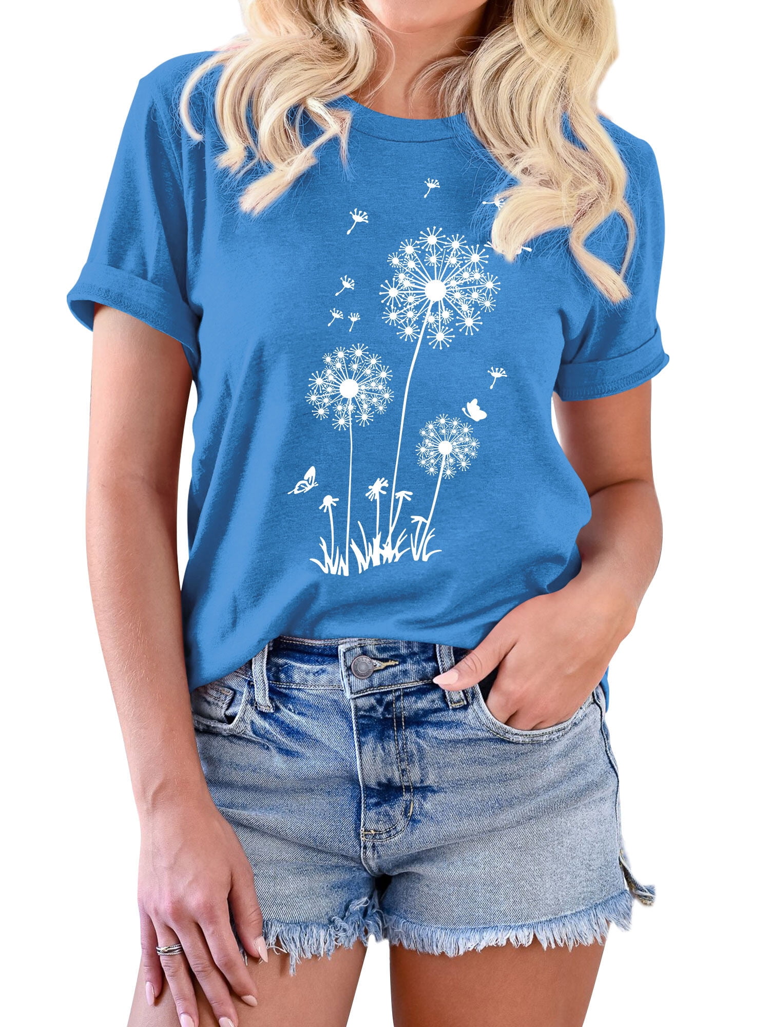 ZXSXSY Women's Floral Print Graphic Tee Crew Neck Short