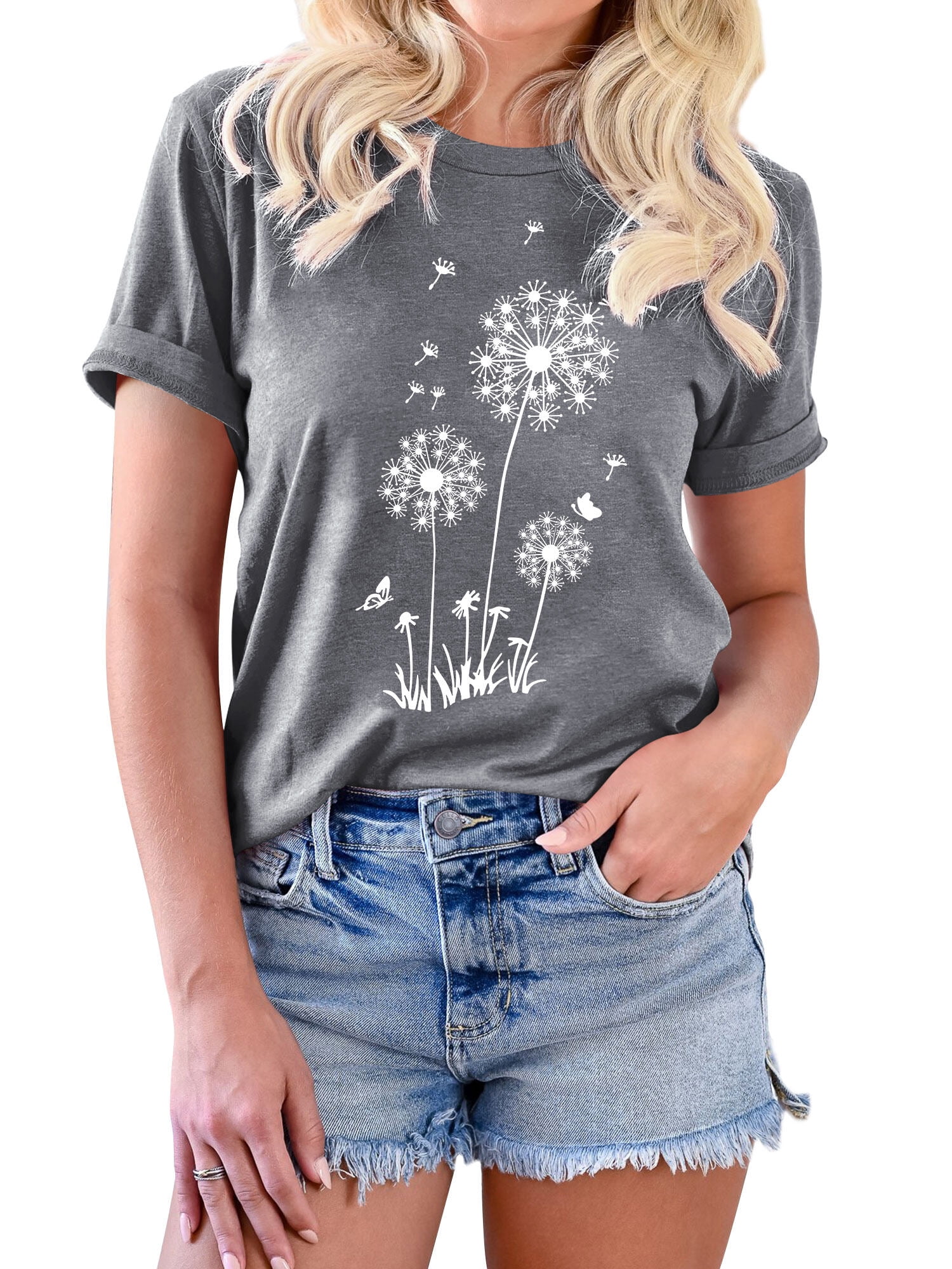 ZXSXSY Women's Floral Print Graphic Tee Crew Neck Short Sleeve T