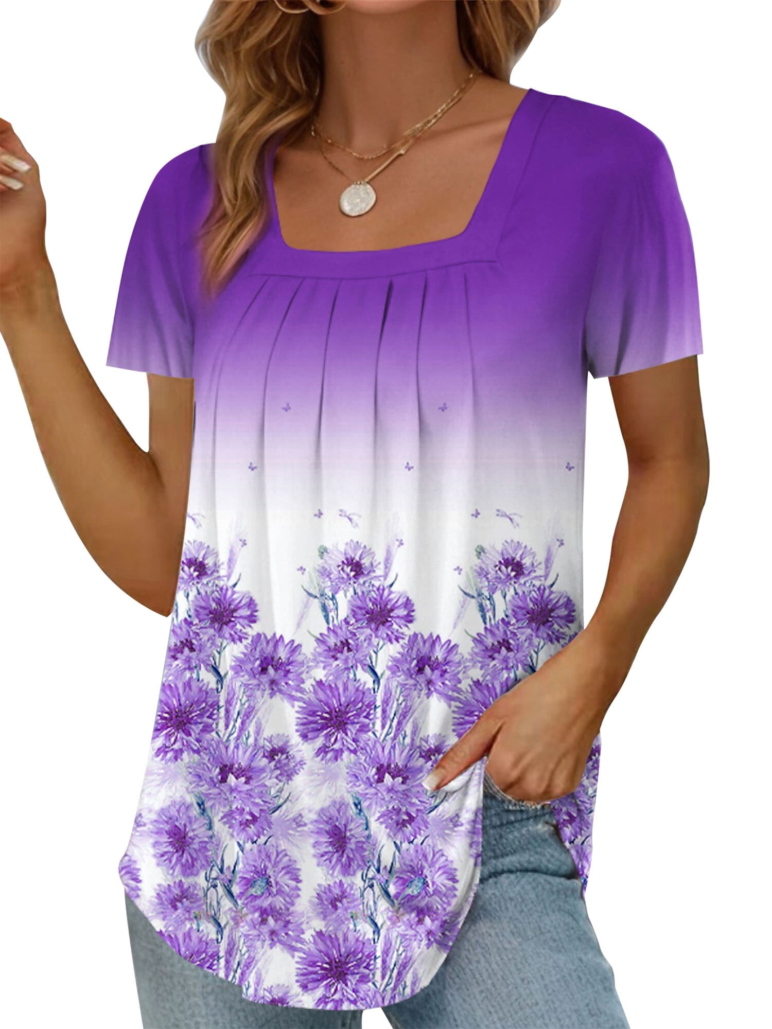 Square Neck Pleated Top