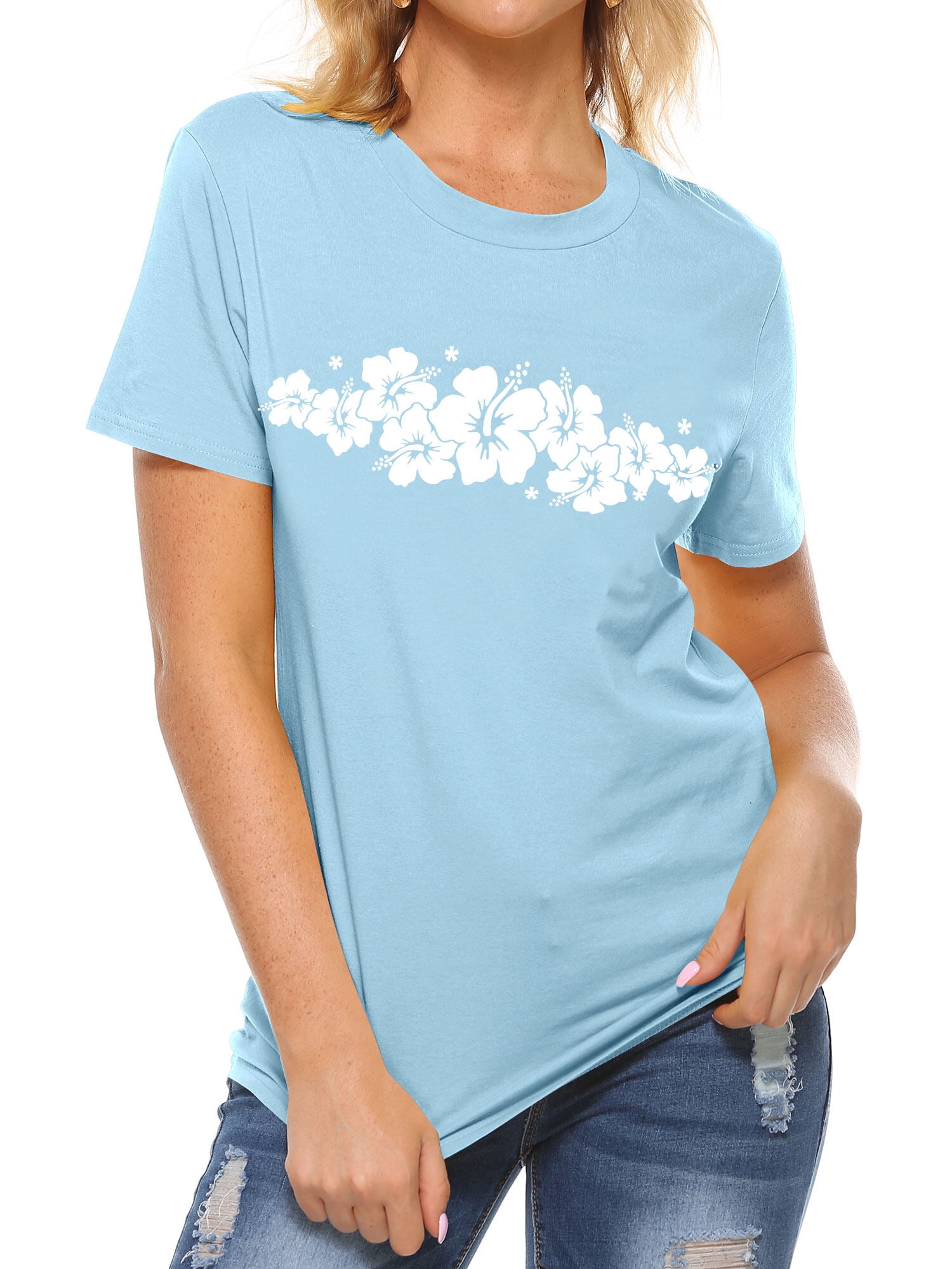 ＳＯＬＤ ＯＵＴ! ZXSXSY Women's Floral Printed Crew Neck Short Sleeve Summer T