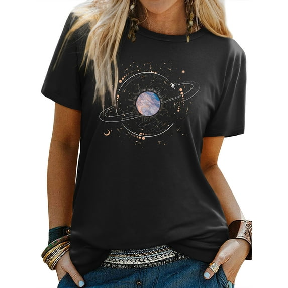 ZXSXSY Women's Moon Space Graphic Tee Tops Crew Neck Short Sleeve Casual T Shirts