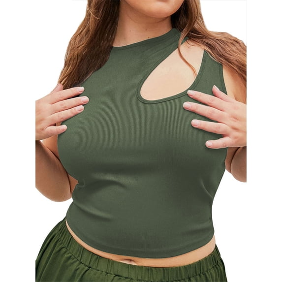 ZXSXSY Women's Plus Size Cutout Sleeveless Ribbed Crop Tank Top
