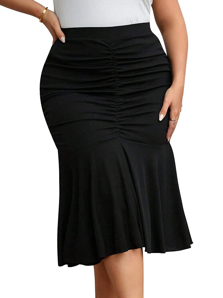 ZXSXSY Women's Plus Size High Waist Ruched Midi Skirt - Walmart.com