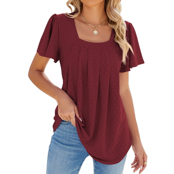 ZXSXSY Women's Square Neck Ruffle Short Sleeves Dressy Blouse
