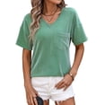 thumbnail image 1 of ZXSXSY Women's Striped V-Neck Short Sleeve Top with Pocket, 1 of 7