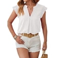 thumbnail image 1 of ZXSXSY Women's Textured V-Neck Flutter Sleeves Solid Color Blouse, 1 of 6