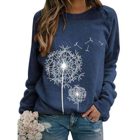 ZXSXSY Womens Dandelion Sweatshirts Casual Crewneck Pullover Tops Long Sleeve Graphic Tee Shirts