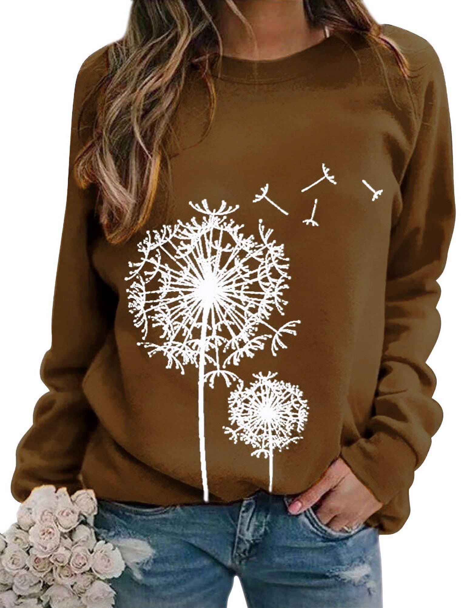 ZXSXSY Womens Dandelion Sweatshirts Casual Crewneck Pullover Tops