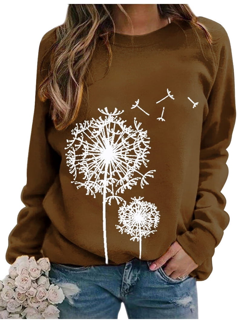 Tシャツ ZXSXSY Womens Dandelion Sweatshirts Casual Crewneck Pullover Tops
