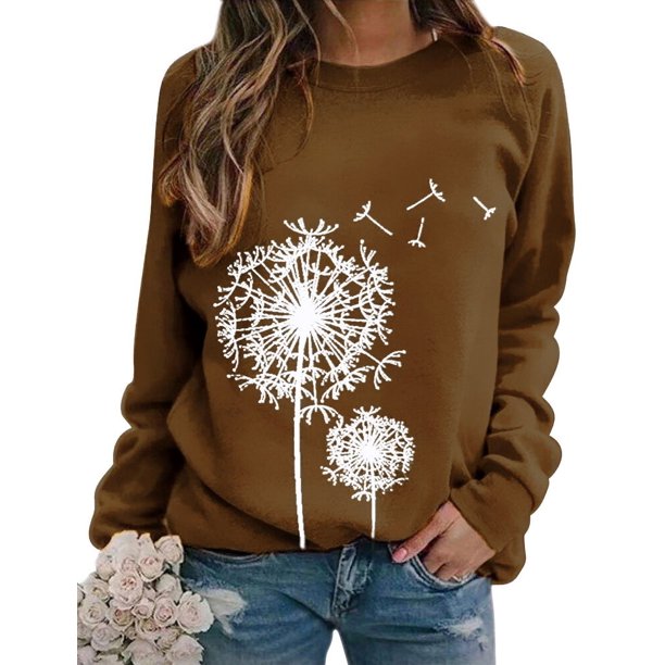 トップス SMALL FLOWER OVER SHIRT ZXSXSY Womens Dandelion Sweatshirts Casual Crewneck Pullover