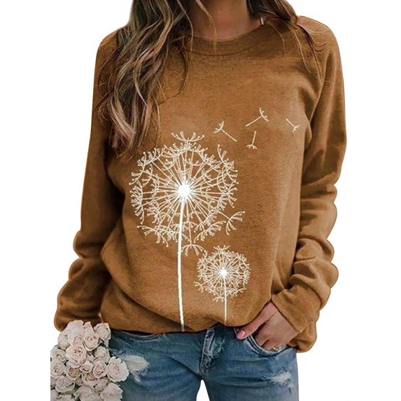 ZXSXSY Womens Dandelion Sweatshirts Casual Crewneck Pullover Tops Long Sleeve Graphic Tee Shirts