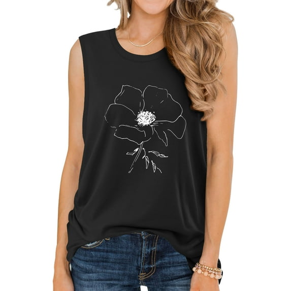 ZXSXSY Womens Graphic Tank Tops Summer Casual Crew Neck Sleeveless Tops Floral Print Vests