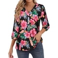 thumbnail image 1 of ZXSXSY Hawaiian Shirts for Women Floral Print V Neck 3/4 Sleeve Tops Elastic Cuff Casual Blouses, 1 of 6