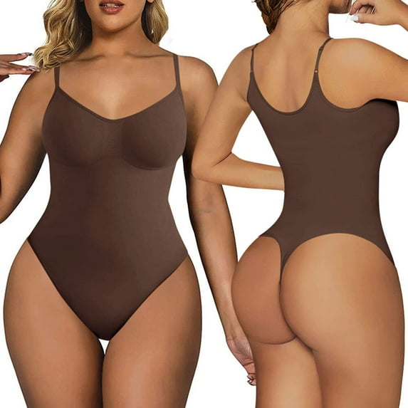 ZXSXSY Womens Shapewear Bodysuit Tummy Control Slim Body Shaper Round Neck Thong Body Suits