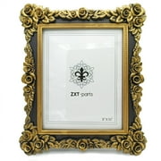 ZXT-parts 8x10 Picture Frame Flower Edge Frame. Resin Handmade Photo Frame. Glass Panel. European Style.Black Background Golden Flower.