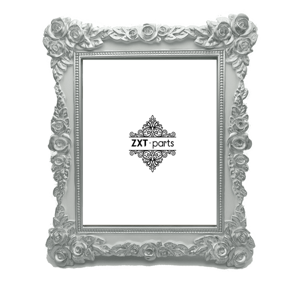 ZXT-parts 8x10 Picture Frame Flower Edge Frame. Glass Panel. Resin Handmade Photo Frame. European Style.White Background Silver Flower.