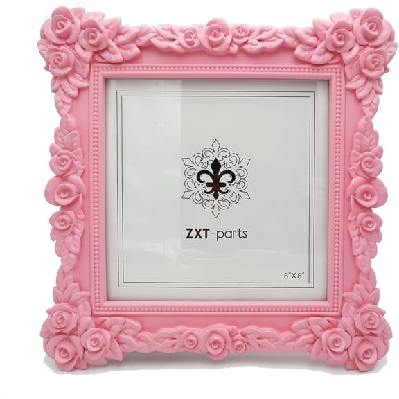 ZXT-parts 8x8 Picture Frame Flower Edge Frame. Resin Handmade Photo Frame. Glass Panel. European Style.Pink.