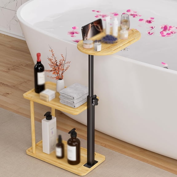 ZXYIE Bathtub Tray Table, Freestanding Bath Side Table Tub Tray Caddy | 3 Layer Bamboo Bath Board Shelf, Bathtub & Bathroom Accessories, New Home Gift for Mom, Housewarming, Anniversary, Wedding