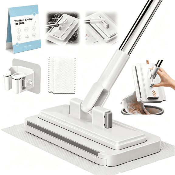 ZXYIE Hands Free Multi Purpose Flat Mop Using Any Cloth Floor Cleaning One Click System Convenient Changing Mini Easy Tap Snap Grip Disposable Lazy Clips Towel Fiber Lock Home Use Portable
