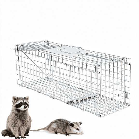 ZXYIE Live Animal under 4.4 Lbs Cage Trap,Collapsible Humane Animal Trap for Small Raccoons,Galvanized Steel Small Animal Trap Cage for Rabbit,Stray Cat,Chipmunk,Mole,Gopher,Foxes24X7.1X8.2"Es