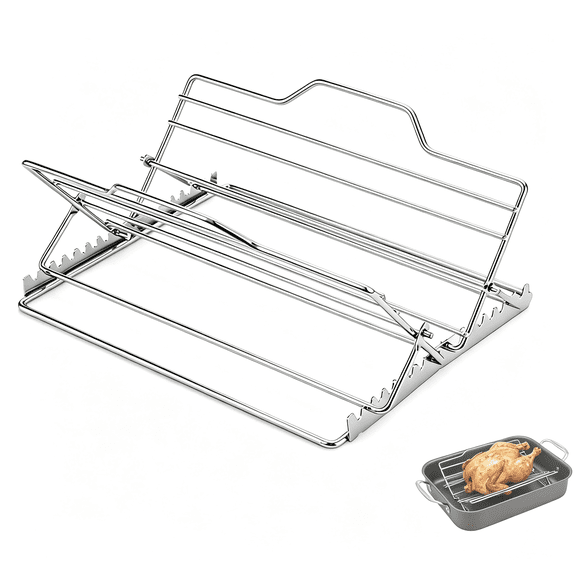 ZXYIE Roasting Rack for 9X13" Pan, Adjustable Turkey Rack for Roasting Pan V-Shaped, Made of Stainless Steel, Keeps Food Elevated and Improves Easy to Clean, Ideal for Turkey and Chicken