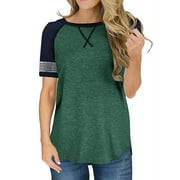 ZXZY Casual Women's Stripes Printing Color Block Crew Neck Shirt