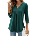 thumbnail image 1 of ZXSXSY Women 3/4 Sleeves Notch V Neck Ruched Solid Color Scoop Hem Blouse, 1 of 5