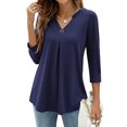 thumbnail image 1 of ZXSXSY Women 3/4 Sleeves Notch V Neck Ruched Solid Color Scoop Hem Blouse, 1 of 5