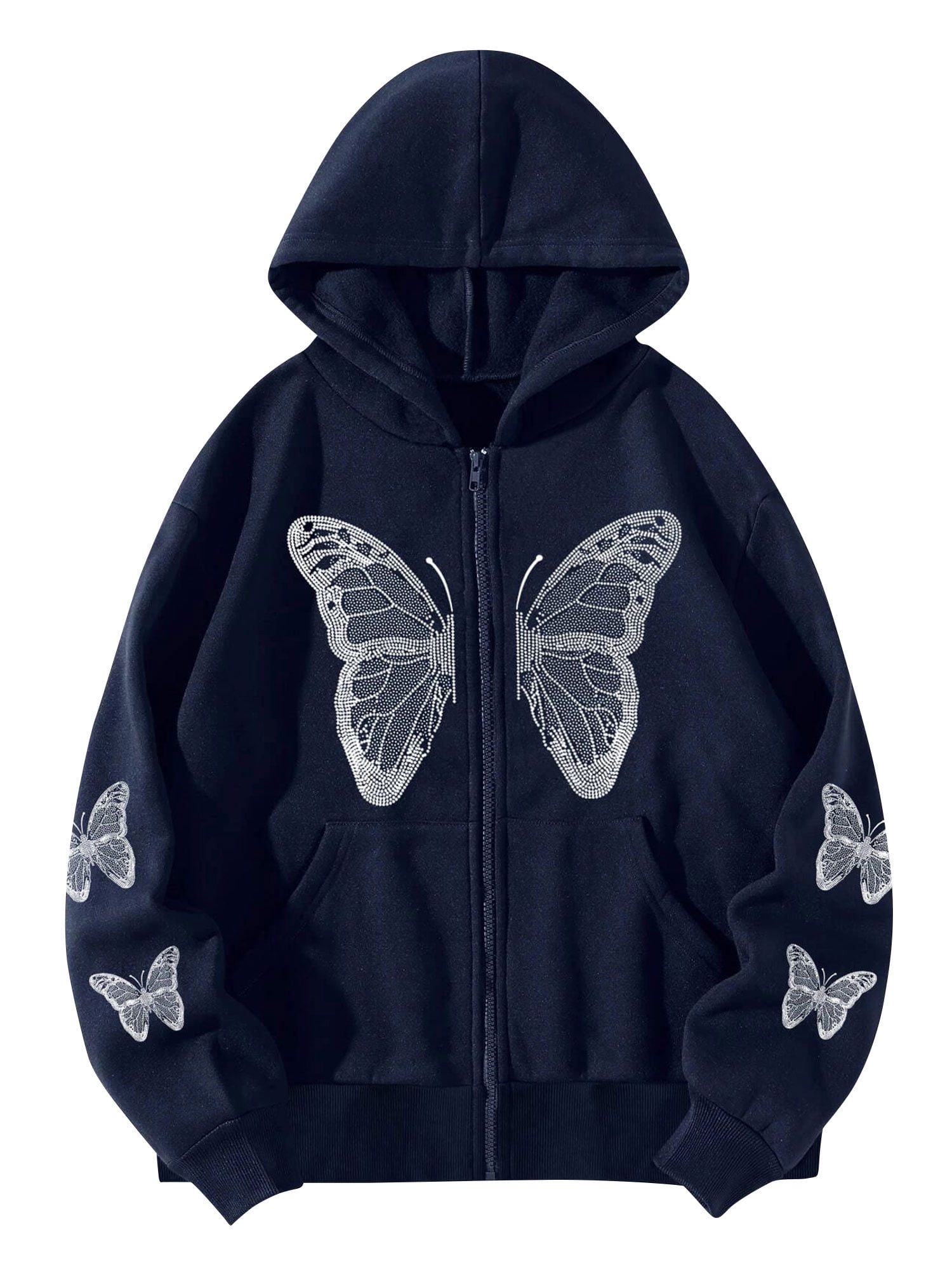 ZXSXSY Women Butterfly Print Full Zip Long Sleeve Hooded ZXSXSY Women Butterfly Print Full Zip Long Sleeve Hooded